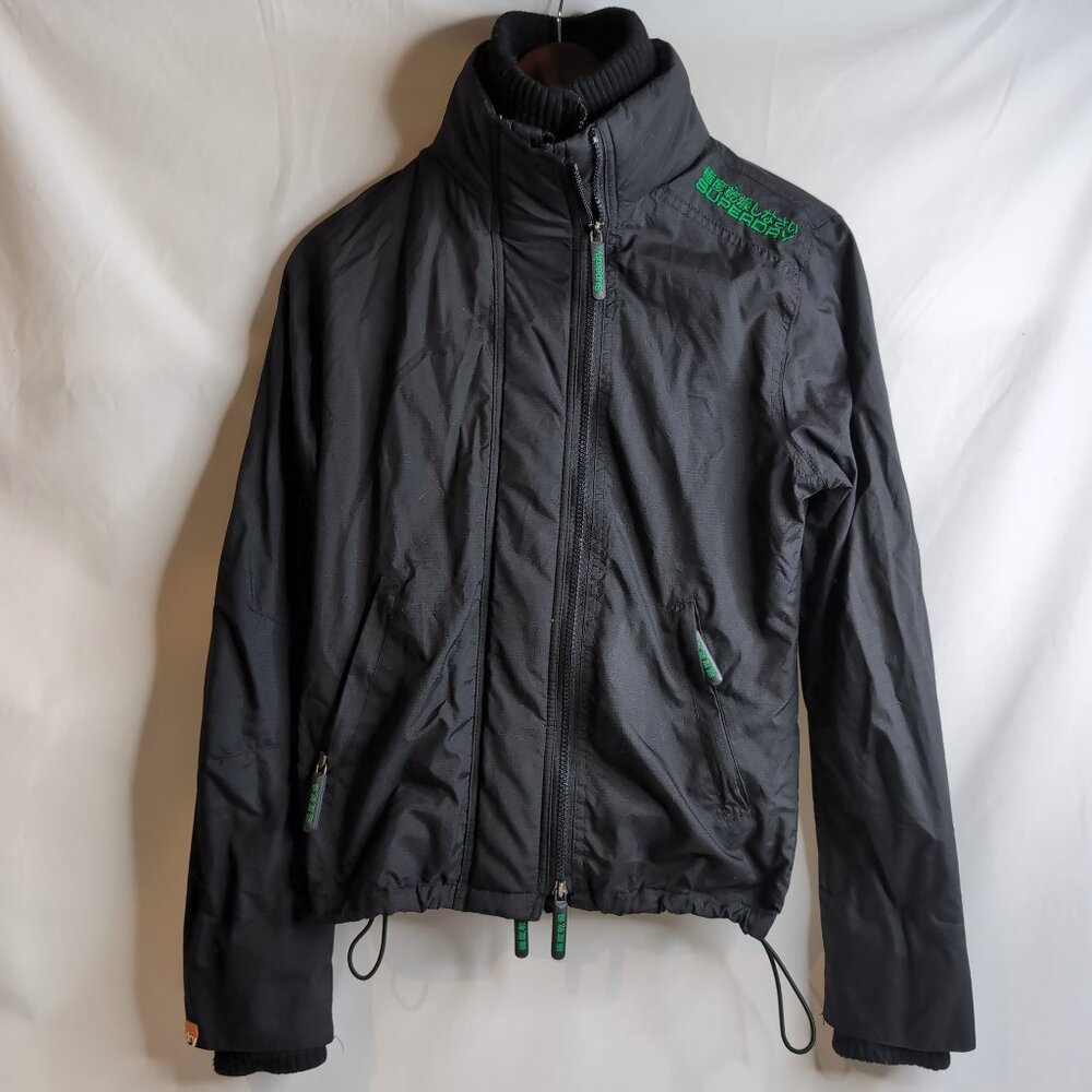Superdry Women's Black Label Jacket w/ Green Embroidery/Zippers, Size Medium